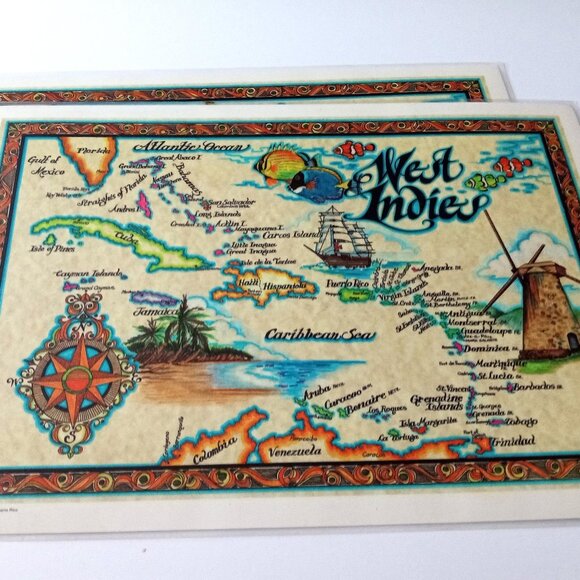2 West Indies Placemat Souvenir Travel Place-mats Table Protector runner Vintage - Picture 1 of 8
